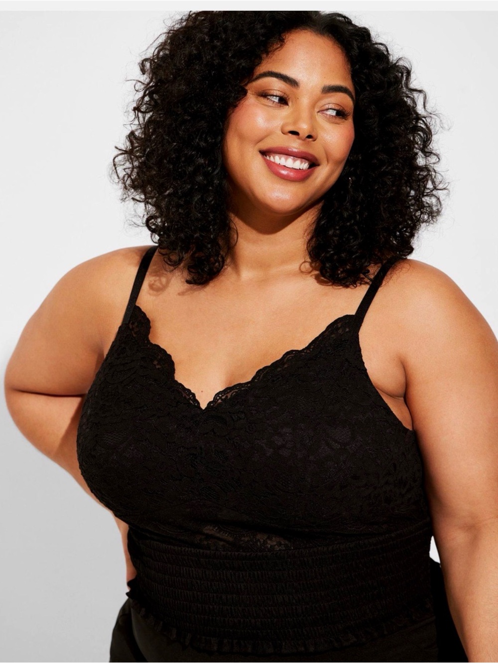 Torrid SMOCKED CROP TOP - LACE BLACK u